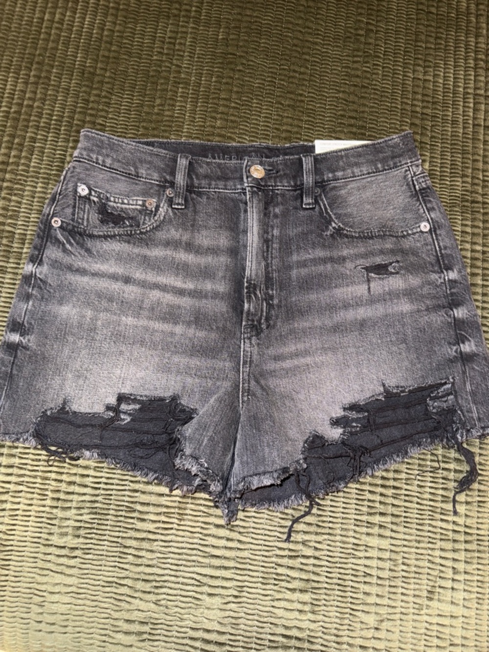 American Eagle Outfitters Distressed Black/Grey High-Rise Denim Shorts